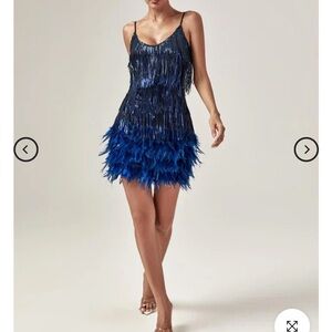 Black Beaded Fringe Evening Dress